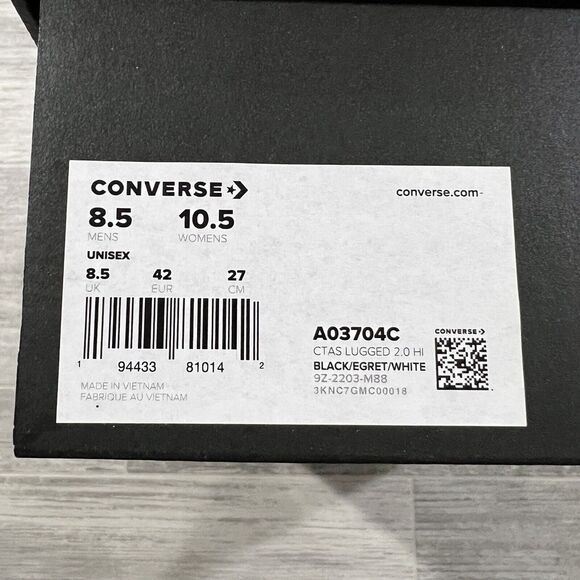 Converse Chuck Taylor All Star Lugged 2.0 Leather High Black Unisex M8.5/W10.5 - Picture 2 of 9